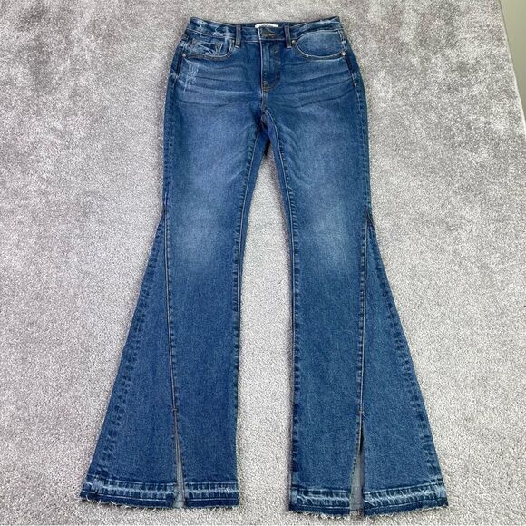 Vigoss Ace Jeans Women's 26 Blue Flare High Rise Split Leg Dark Denim - Picture 1 of 14